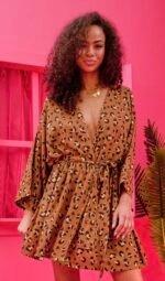 Jennie Kimono Vis Leopar Animal Print Κιμονό με Ζώνη Petit Boutik