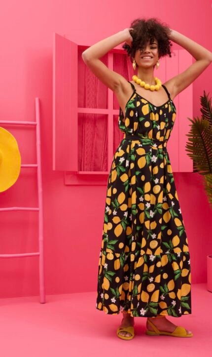 Linda Frill Dress Vis Black Lemons