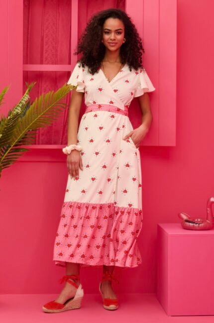 Iris Wrap Dress White Pixel Hearts