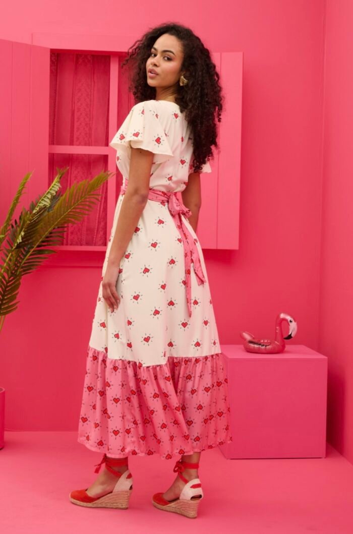 Iris Wrap Dress White Pixel Hearts - Image 2