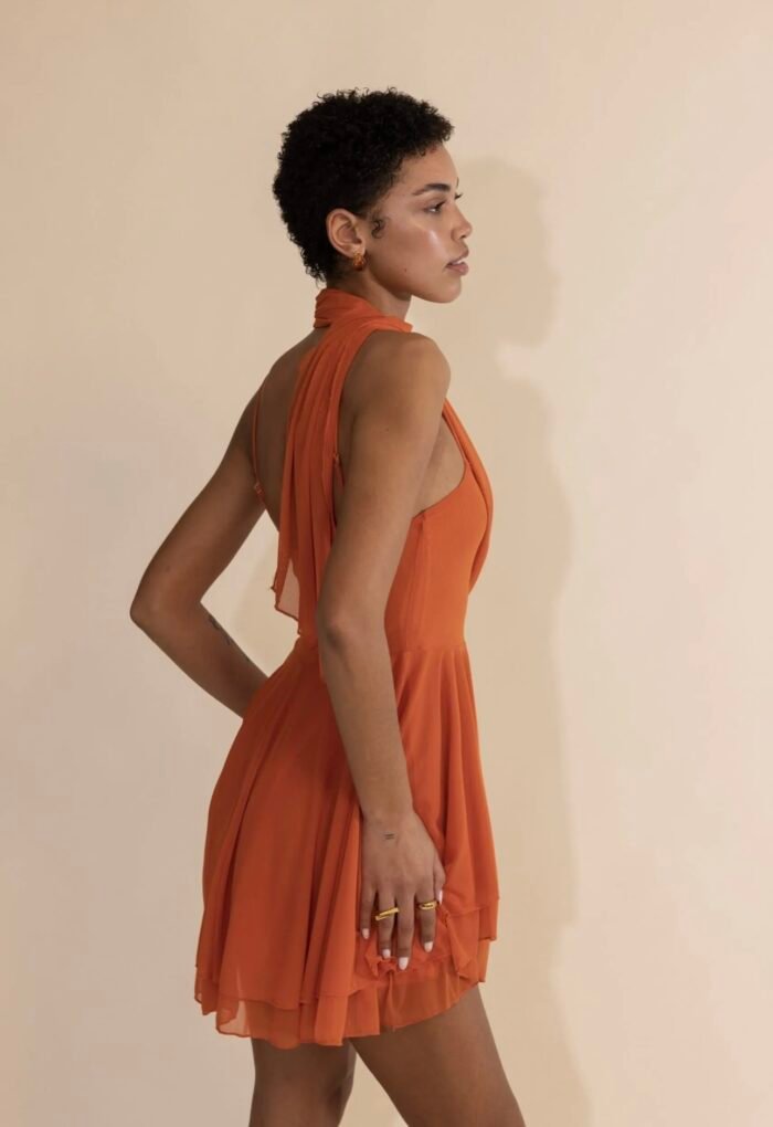 Calista Mini Dress Burnt Orange - Image 4