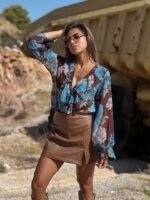 Brown with blue flowers shirt