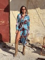 Brown with blue flowers dress