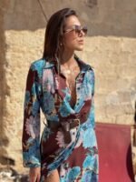 Brown with blue flowers dress - Image 2