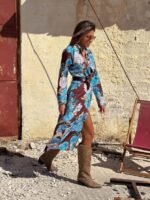 Brown with blue flowers dress - Image 3