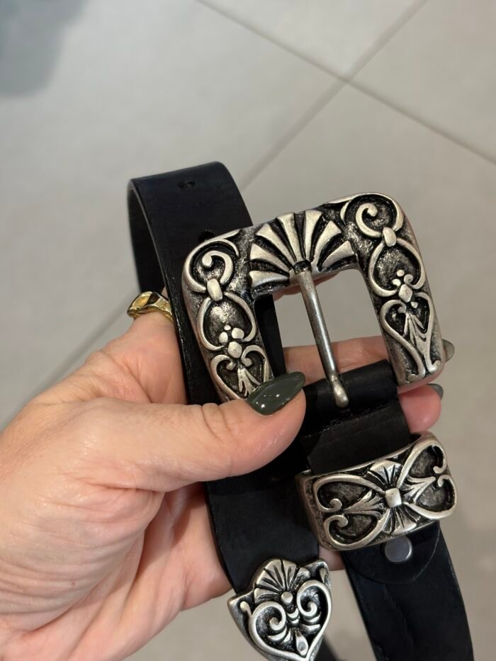 Black vintage belt with silver - Image 2