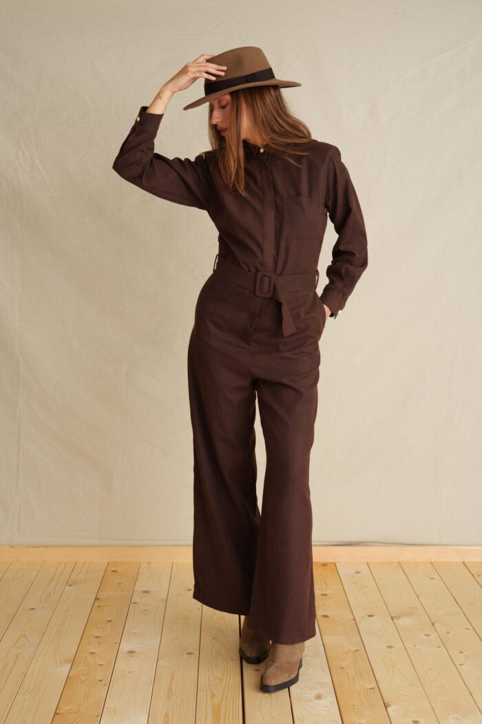 Coffee suede jumpsuit - Image 1
