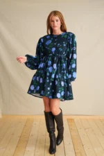 Pixel roses blue mini dress - Image 3