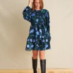 Pixel roses blue mini dress