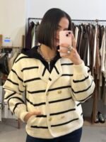 Knitted black striped jacket - Image 2
