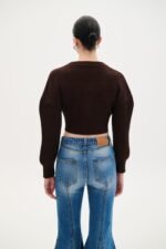 Brown crop cardigan with gold bottom - Image 2