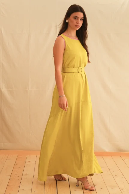 Georgina Trikogia | Lime Jacquard Maxi Dress