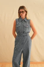 Georgina Trikogia | Denim Safari Jumpsuit, κομψή τζιν ολόσωμη φόρμα safari για μοντέρνο look. - View 4
