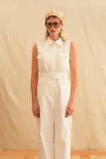 Georgina Trikogia | Ivory Safari Jumpsuit - Κρεμ ολόσωμη φόρμα safari της Georgina Trikogia, ιδανική για κομψές εμφανίσεις. - View 2