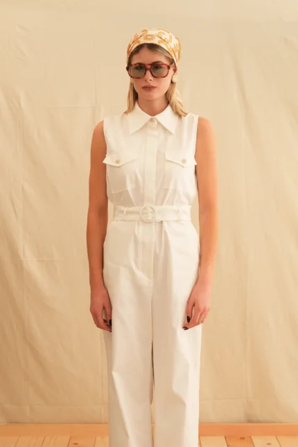 Georgina Trikogia | Ivory Safari Jumpsuit - Κρεμ ολόσωμη φόρμα safari της Georgina Trikogia, ιδανική για κομψές εμφανίσεις. - View 2