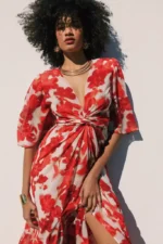 Abstract Flame Maxi Wrap Dress από Mersevi: εντυπωσιακό μάξι φόρεμα για μοναδικό στυλ. - View 2
