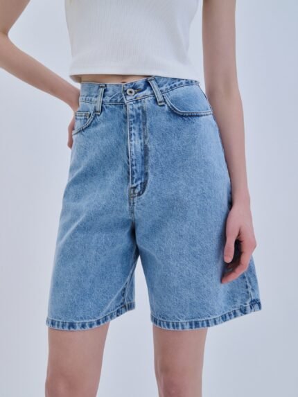 Γυναικείο τζιν σορτς Combos Blue Denim Bermuda High Rise Baggy σε μπλε χρώμα. - View 2