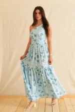 Georgina Trikogia | Blue Rose One Shoulder Maxi Dress