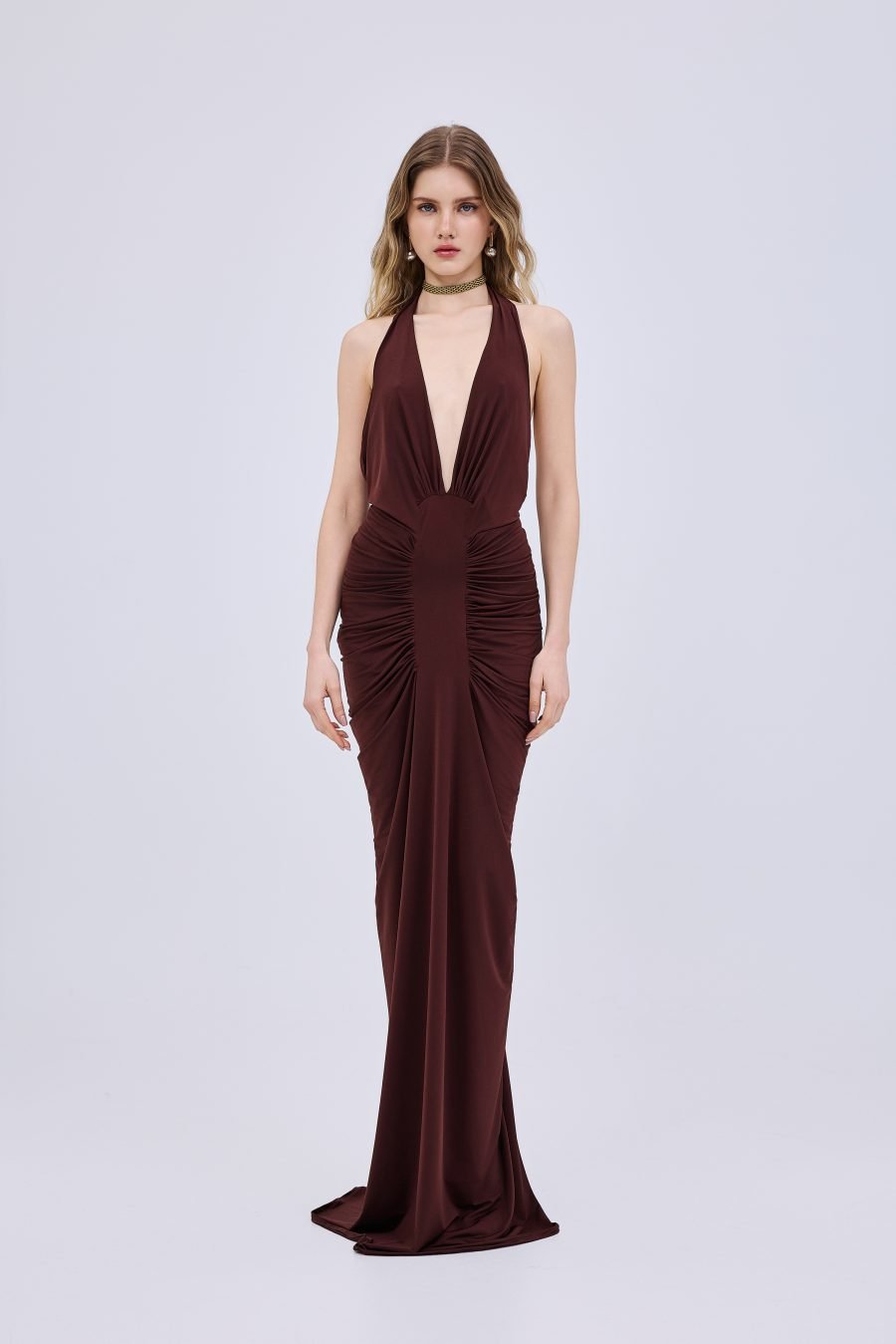 Studio 83 | Halter Rectangle Brown Maxi Dress