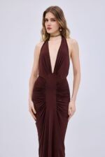 Studio 83 | Halter Rectangle Brown Maxi Dress - Image 2