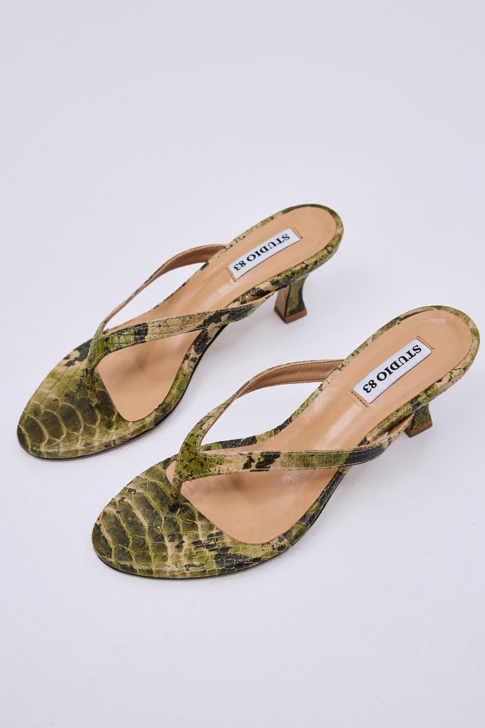 Studio 83 | Triangle Low Heels Green Snake