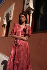 Cayro | Luz jacquard satin terracotta dress - Image 2