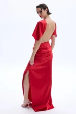 Φόρεμα Be A Bee Character Maxi Red Dress, κόκκινο, μάξι, μακρυμάνικο, για κομψή εμφάνιση. - View 5