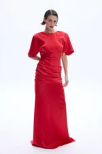 Φόρεμα Be A Bee Character Maxi Red Dress, κόκκινο, μάξι, μακρυμάνικο, για κομψή εμφάνιση. - View 3