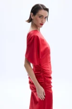 Φόρεμα Be A Bee Character Maxi Red Dress, κόκκινο, μάξι, μακρυμάνικο, για κομψή εμφάνιση. - View 4