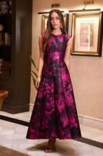 Cayro | Camelia Brocade Jacquard Dress (Fuchsia & Black)